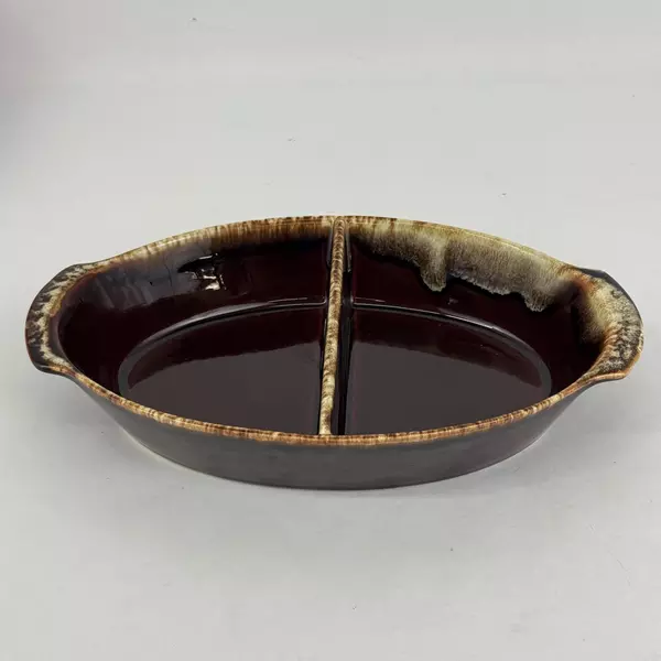 Pfaltzgraff Gourmet Brown Oval 2 Section Divided Vegetable Bowl