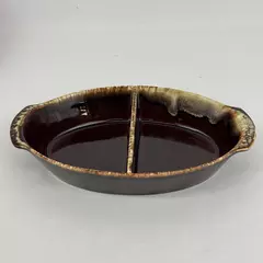 Pfaltzgraff Gourmet Brown Oval 2 Section Divided Vegetable Bowl