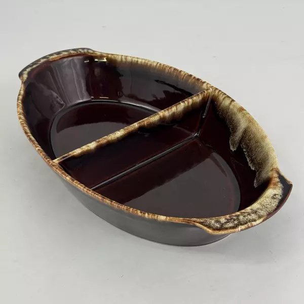 Pfaltzgraff Gourmet Brown Oval 2 Section Divided Vegetable Bowl