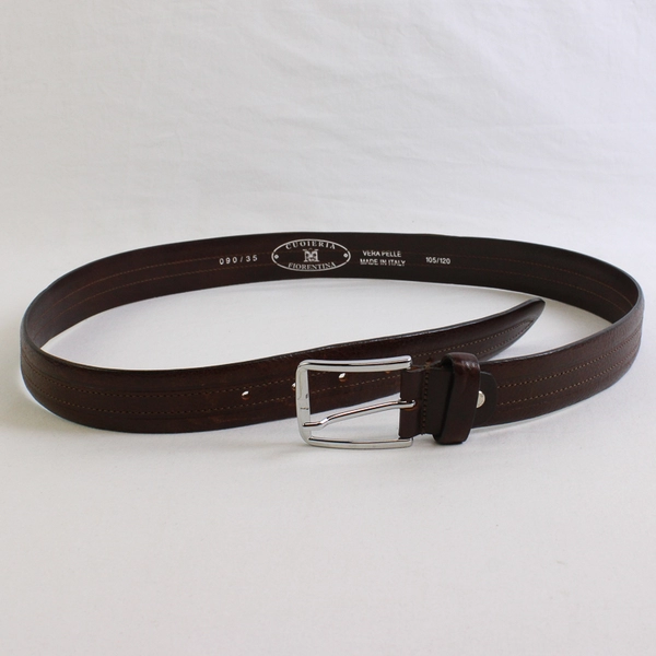 Cuoieria Fiorentina Brown Genuine Leather Belt Silver-Tone Buckle Men's 105/120