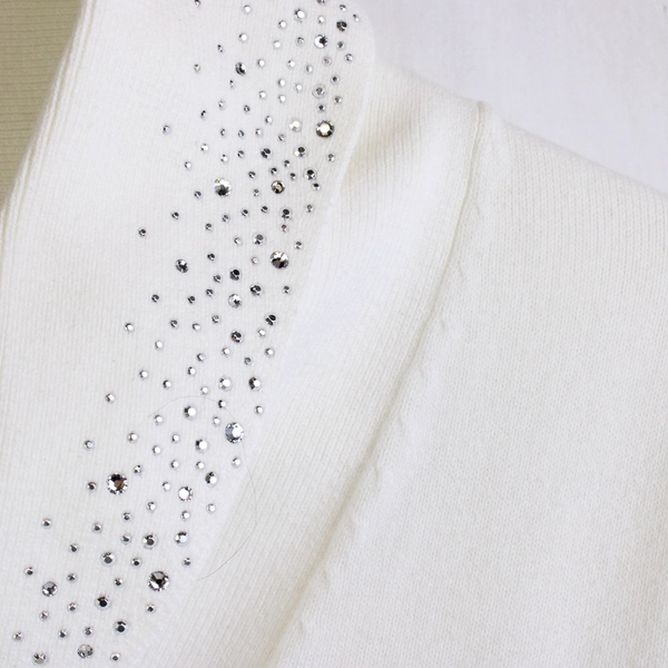 Christine Alexander Bedazzled White Shawl Neck Sweater Women's Size Medium