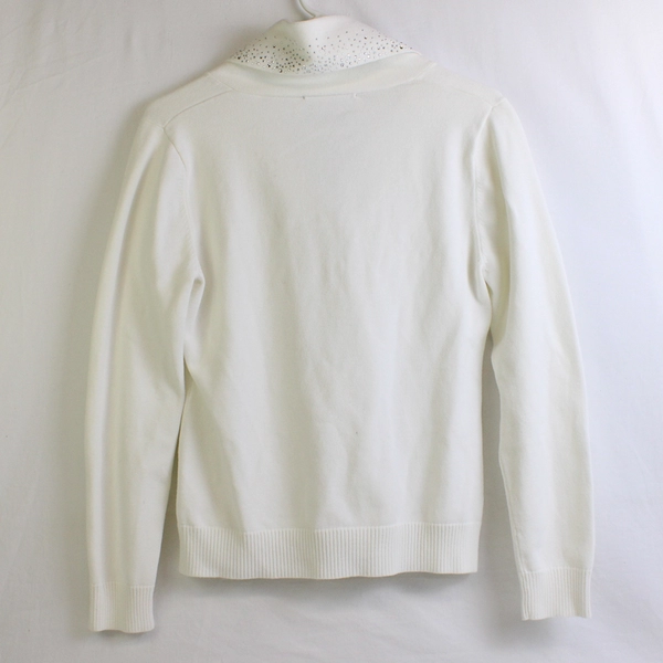 Christine Alexander Bedazzled White Shawl Neck Sweater Women's Size Medium