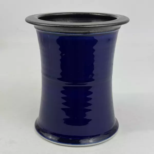 Cobalt Blue Art Pottery Vase or Jar Signed 6 Inch