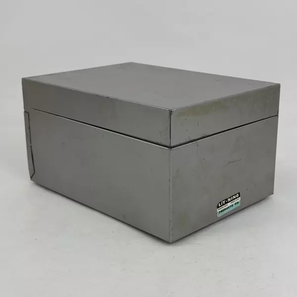 Vtg LIT-NING Products Gray Metal 3x5 Hinged Recipe Or Index Card File