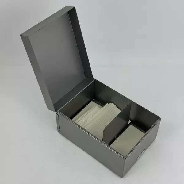 Vtg LIT-NING Products Gray Metal 3x5 Hinged Recipe Or Index Card File