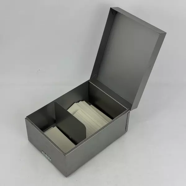 Vtg LIT-NING Products Gray Metal 3x5 Hinged Recipe Or Index Card File