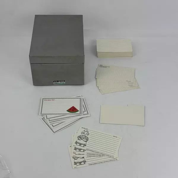 Vtg LIT-NING Products Gray Metal 3x5 Hinged Recipe Or Index Card File