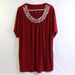 Maggie Barnes Maroon Red Short Sleeve Sequin Blouse Women's Size 1X