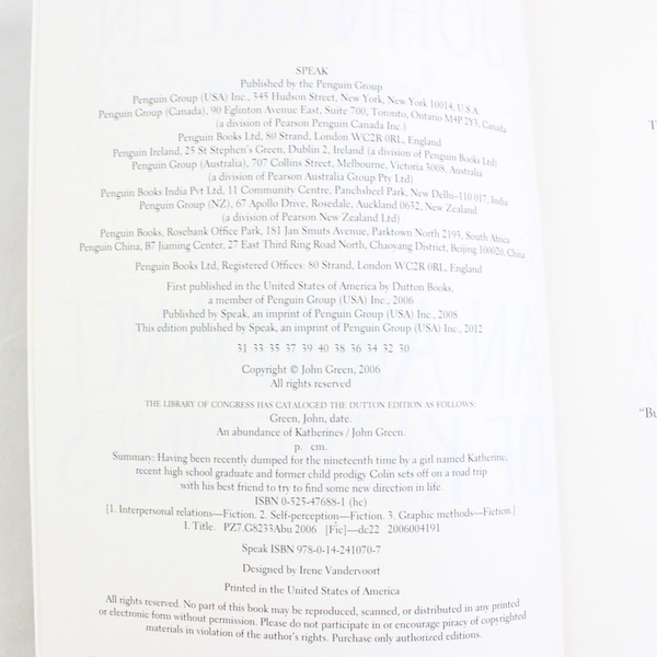 An Abundance of Katherines by John Green 2012 Paperback