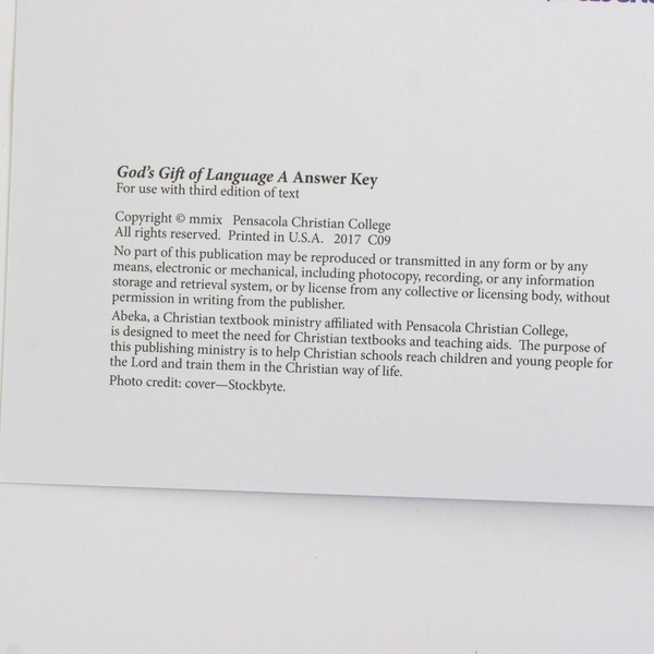 Abeka God's Gift of Language A Grade 4 Answer Key 3rd Edition Spiral Bound PB