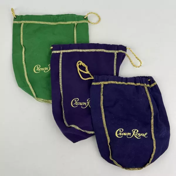 Lot of 3 Crown Royal Felt Bags 1 Green & 2 Purple Collectible Storage