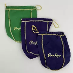 Lot of 3 Crown Royal Felt Bags 1 Green & 2 Purple Collectible Storage