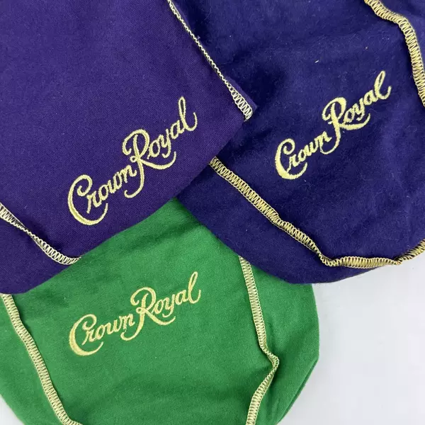 Lot of 3 Crown Royal Felt Bags 1 Green & 2 Purple Collectible Storage