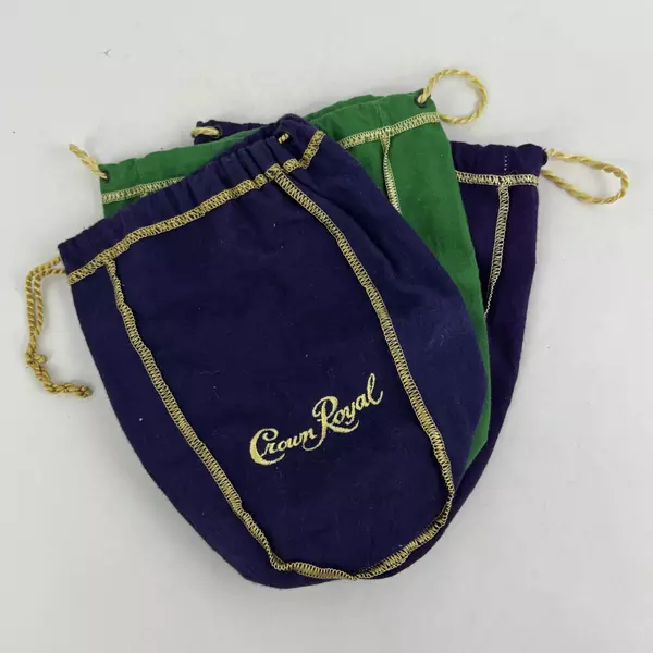 Lot of 3 Crown Royal Felt Bags 1 Green & 2 Purple Collectible Storage
