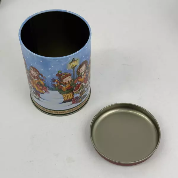 Lot of 3 Holiday Decor Round Kitchen Canister Santa's Workbench Carolers Motif