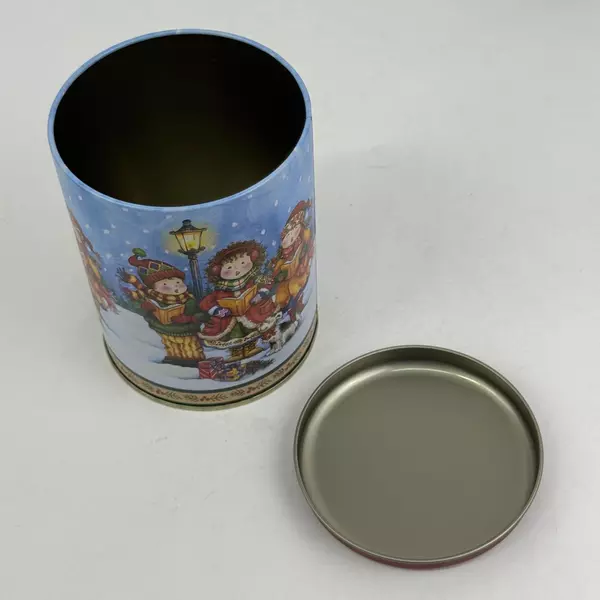 Lot of 3 Holiday Decor Round Kitchen Canister Santa's Workbench Carolers Motif