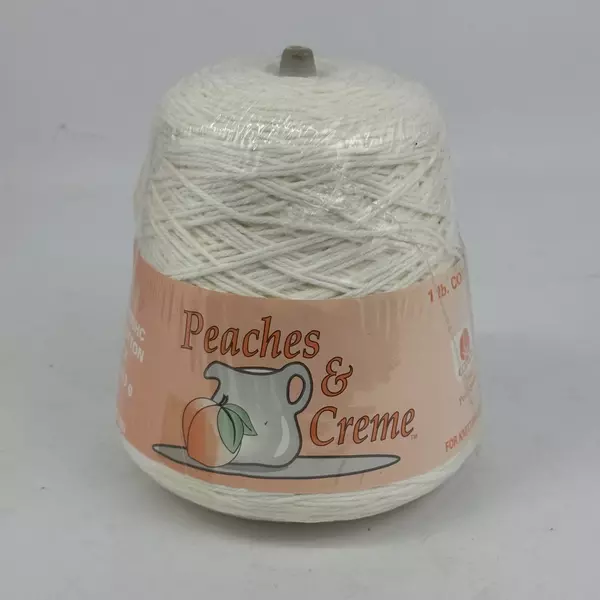 Peaches & Cream Yarn 1 lb 453g Cone White 100% Cotton Made in USA 4Ply