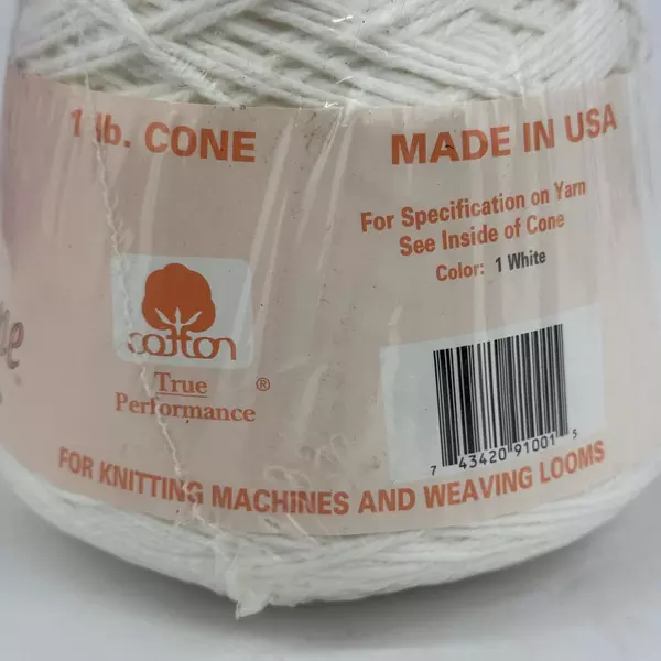 Peaches & Cream Yarn 1 lb 453g Cone White 100% Cotton Made in USA 4Ply