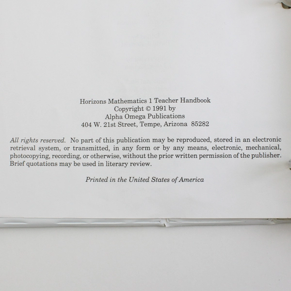Horizons Mathematics 1 Teacher Handbook Sareta A Cummins 3-Ring Complete 1991