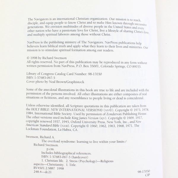 The Overload Syndrome by Richard A Swenson 1998 Hardcover Dust Jacket