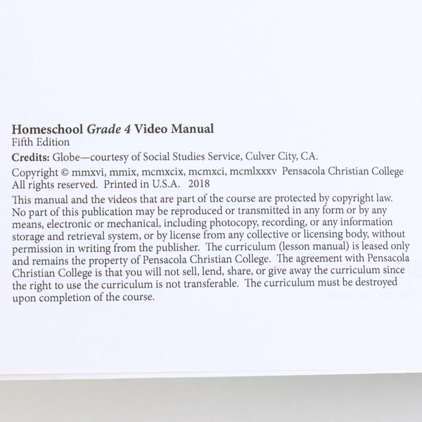 Abeka Homeschool Grade 4 Video Manual Catalog of Homeschool Materials 2018 PB 