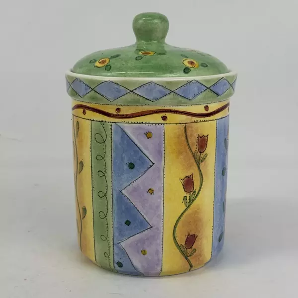 Sango Sweet Shoppe Colorful 8.75 Inch Ceramic Canister w/ Lid Sue Zipkin