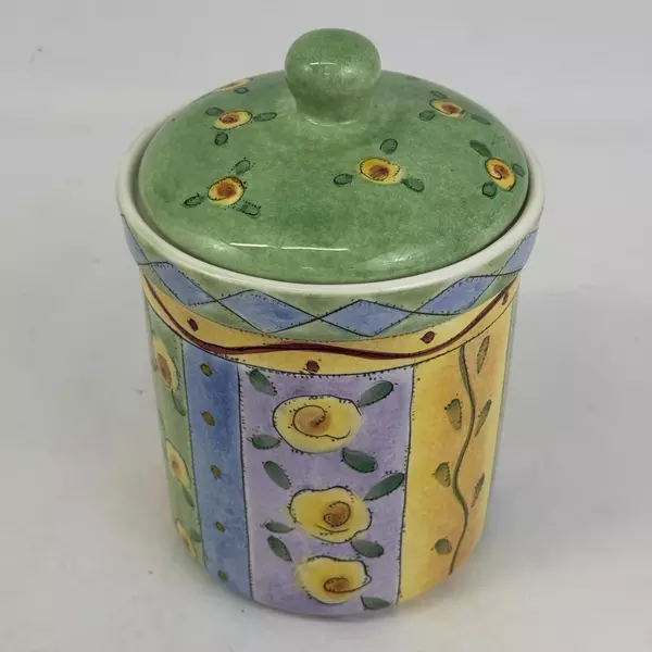 Sango Sweet Shoppe Colorful 8.75 Inch Ceramic Canister w/ Lid Sue Zipkin