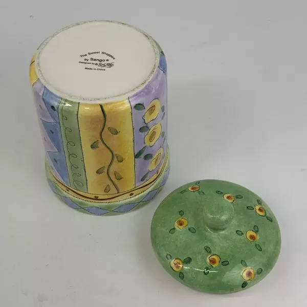 Sango Sweet Shoppe Colorful 8.75 Inch Ceramic Canister w/ Lid Sue Zipkin