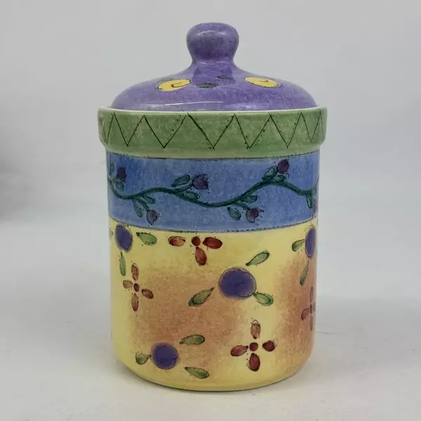 Sango Sweet Shoppe Colorful 6.75 Inch Ceramic Canister w/ Lid Sue Zipkin