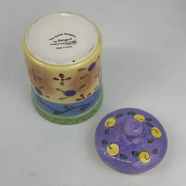 Sango Sweet Shoppe Colorful 6.75 Inch Ceramic Canister w/ Lid Sue Zipkin