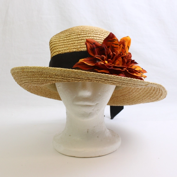 Women's Straw Sun Hat with Tiger Print Flower One Size