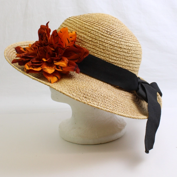 Women's Straw Sun Hat with Tiger Print Flower One Size