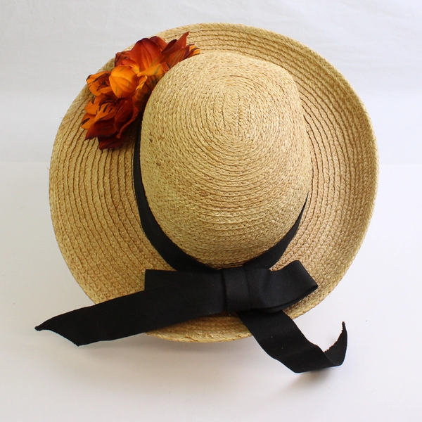 Women's Straw Sun Hat with Tiger Print Flower One Size