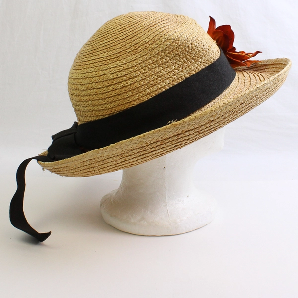 Women's Straw Sun Hat with Tiger Print Flower One Size