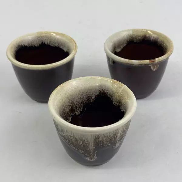 Set 3 Pfaltzgraff Ovenproof Custard Cups Ramekins Brown Drip Glaze