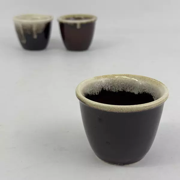 Set 3 Pfaltzgraff Ovenproof Custard Cups Ramekins Brown Drip Glaze
