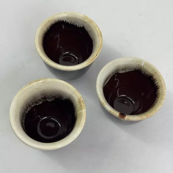 Set 3 Pfaltzgraff Ovenproof Custard Cups Ramekins Brown Drip Glaze