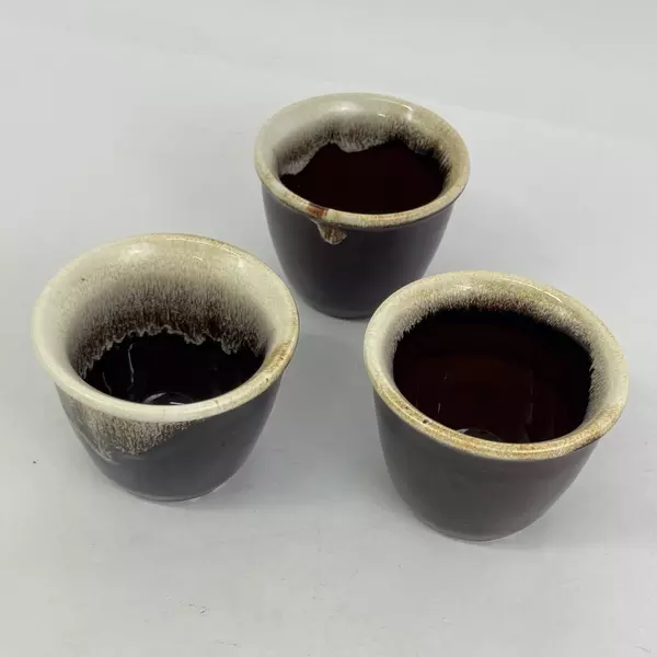 Set 3 Pfaltzgraff Ovenproof Custard Cups Ramekins Brown Drip Glaze