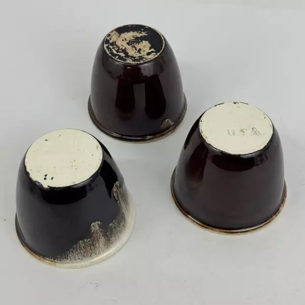 Set 3 Pfaltzgraff Ovenproof Custard Cups Ramekins Brown Drip Glaze