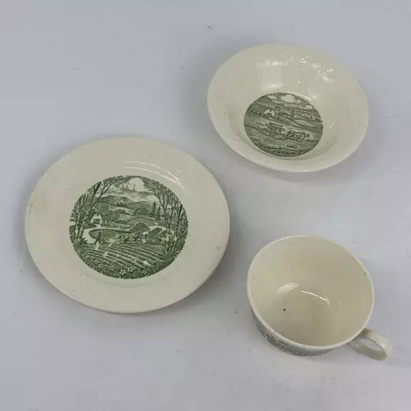 Lot of 3 Vintage Pieces In Pastoral Patterns Salad Plate Cup Cereal Bowl