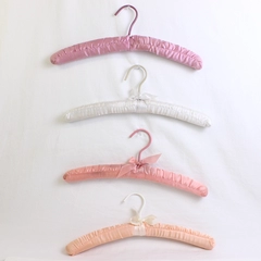 Lot of 4 Pink and White Satin Padded Clothes Hangers