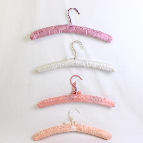 Lot of 4 Pink and White Satin Padded Clothes Hangers