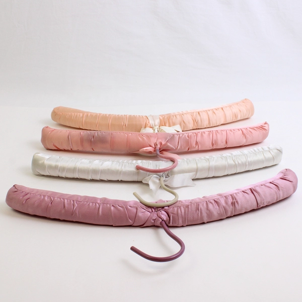 Lot of 4 Pink and White Satin Padded Clothes Hangers