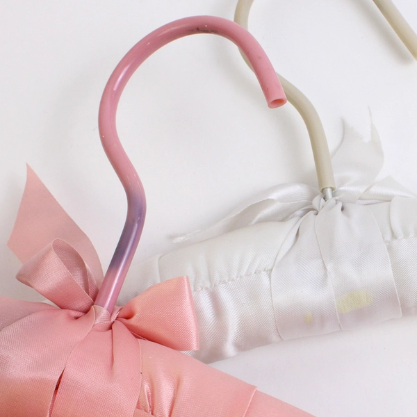 Lot of 4 Pink and White Satin Padded Clothes Hangers