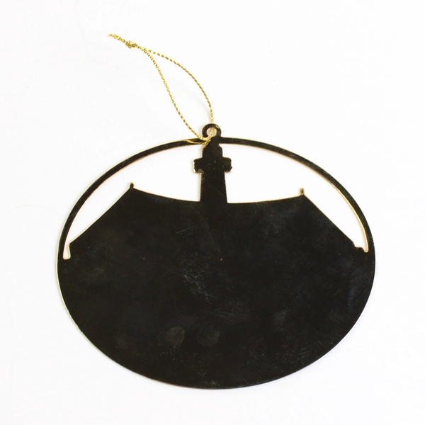 Queen Mary Long Beach CA Ornament Oval Brass Metal Cutout Enamel Happy Holidays