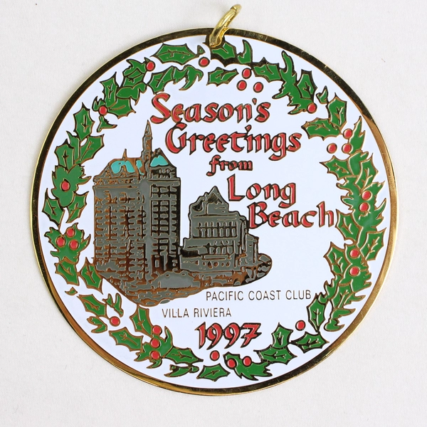 1997 Ornament Pacific Coast Riveria Long Beach CA Enamel Season's Greetings