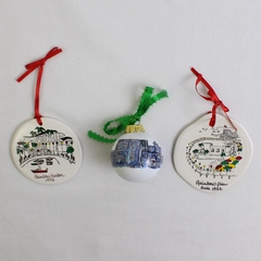 Mixed Lot of 3 Christmas Ornaments Long Beach CA Rainbow Harbor & Pier by Rene