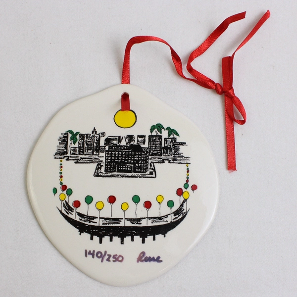 Mixed Lot of 3 Christmas Ornaments Long Beach CA Rainbow Harbor & Pier by Rene