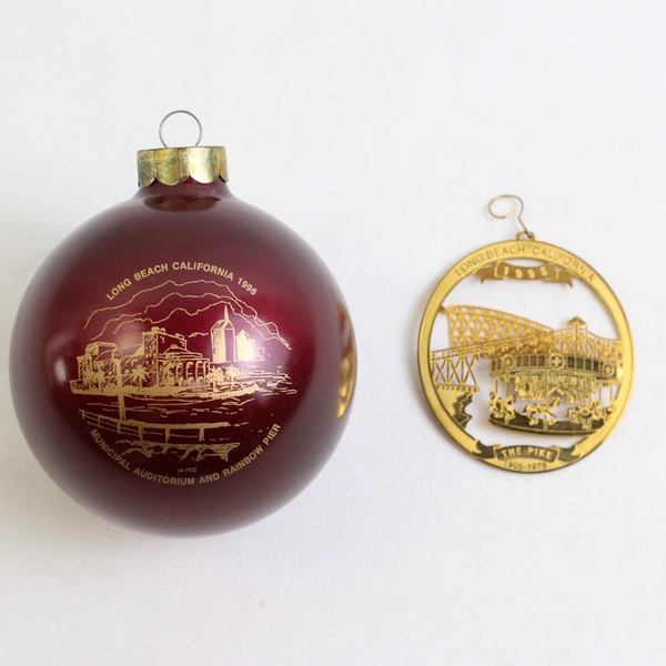 Mixed Lot of 2 Christmas Ornaments Long Beach CA 1995 & 1996 Pike & Pier