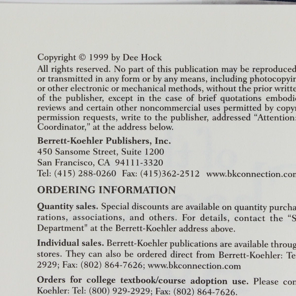 Birth of the Chaordic Age by Dee Hock The Story of VISA's Creation 1999 HC DJ